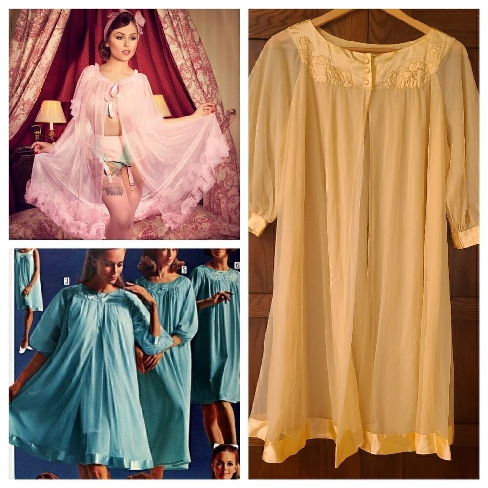 Vintage 60s Butter Yellow Chiffon Robe from Gossard Artemis